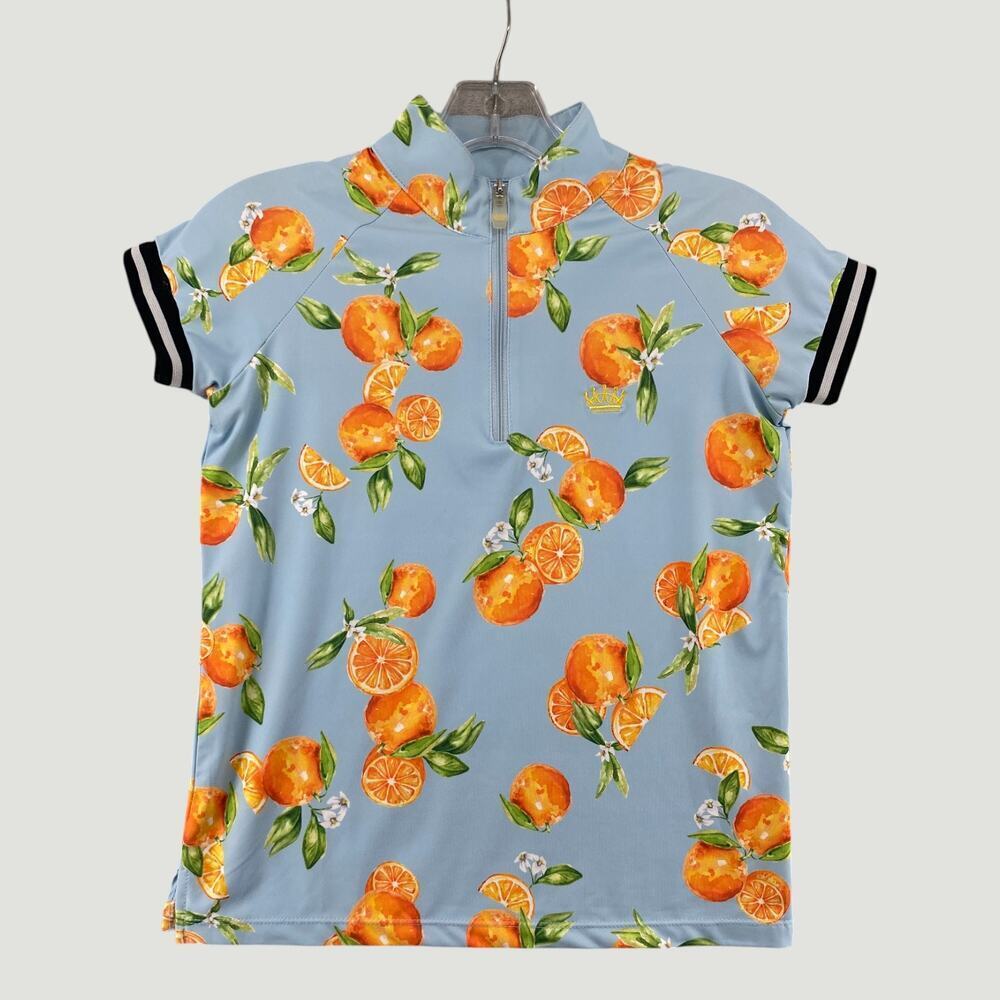 Kastel Kids Citrus Print Quarter Zip Performance Top Blue Orange Youth L